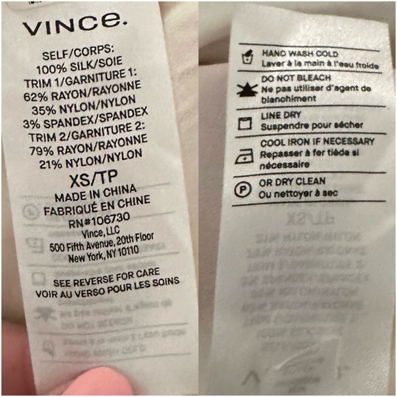 VINCE V-Neck Rib Trim Silk Blouse in Off White - Picture 11 of 13